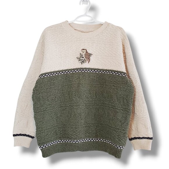 vintage Other - Vintage 90s Owl Nature Embroidered Knit Sweater White Size L